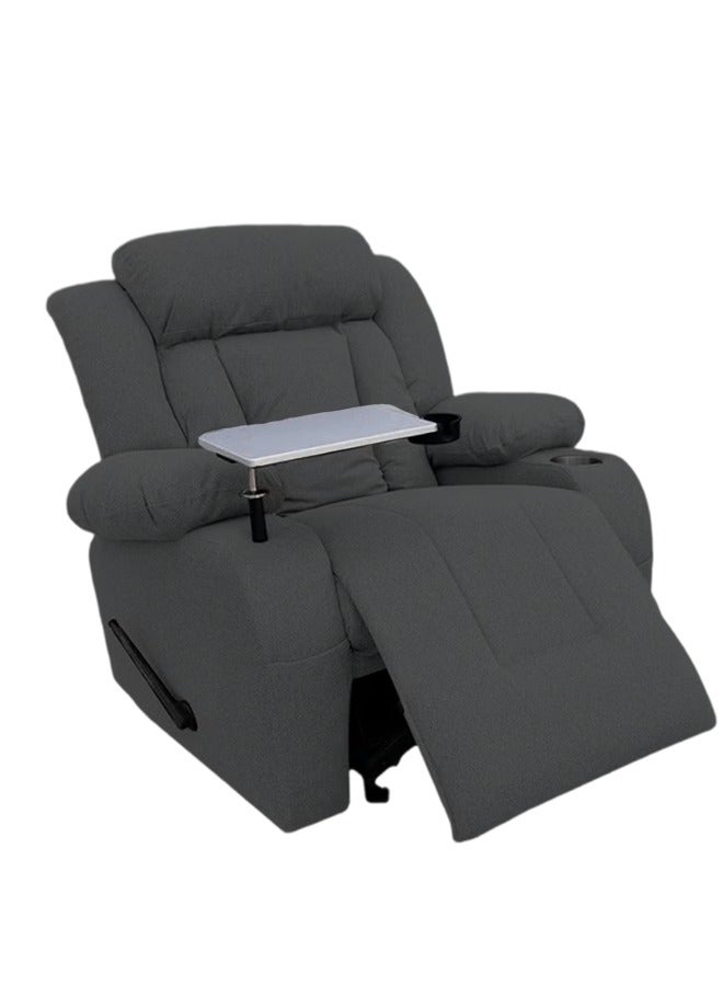 إن - هاوس كرسي استرخاء سينمائي منجد بالكتان مع طاولة لاب توب وحامل أكواب - Image 3