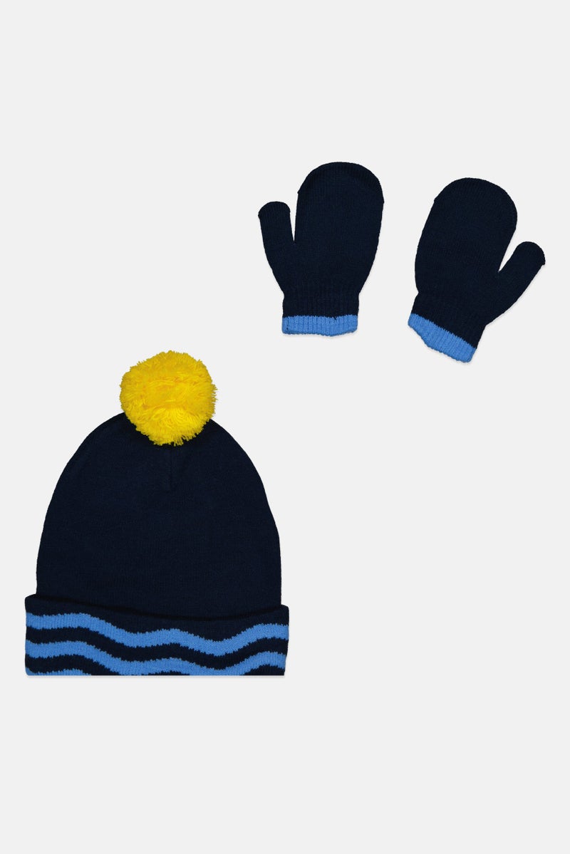 Pinkfong Toddlers Boy Baby Shark 2 Pcs Beanie And Gloves Set, Navy - Image 2