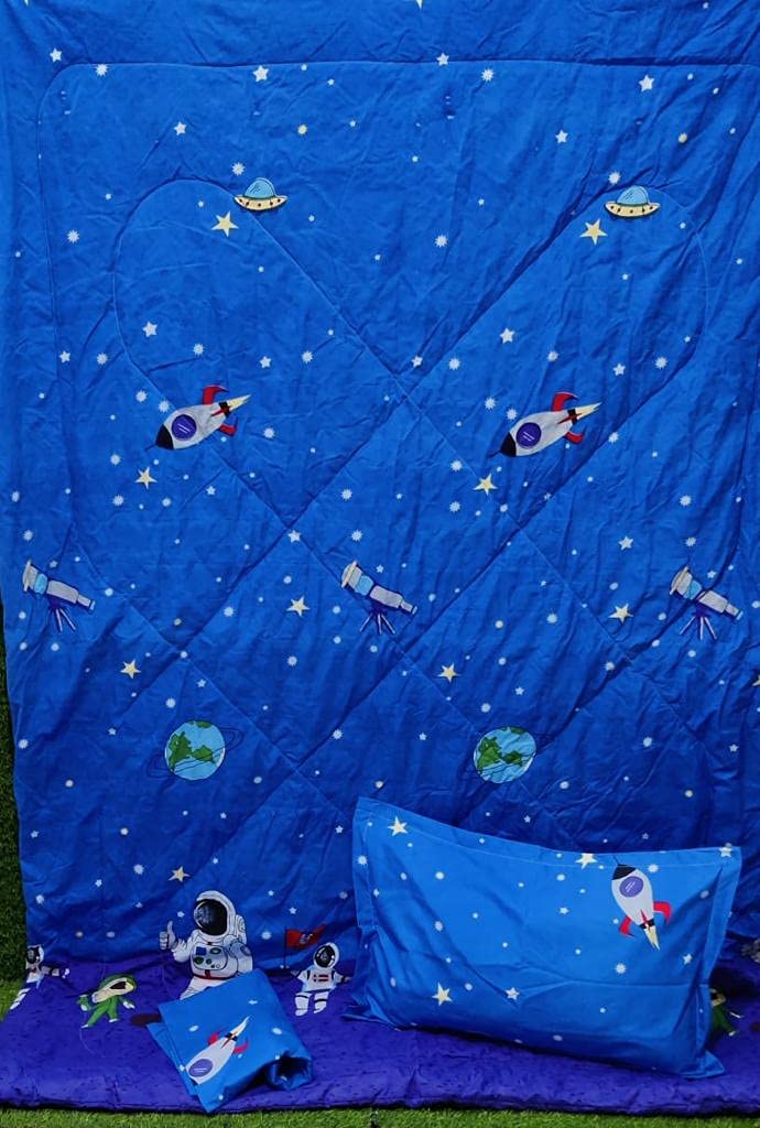 Blenzza Deco™ Glace Cotton Nursary Print Single Bed Reversible Babies 1 Kids Comforter & 1 Single Flat Bed Sheet with 1 Pillow Cover - Image 2