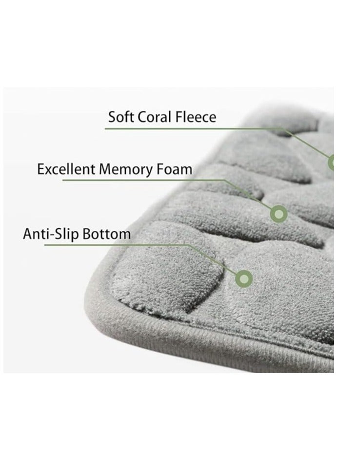 Memory Foam Bath Mat And Pedestal Set - Non-Slip, Soft Washable, Super Water Absorbent - Coral Velvet Fiber Bath And Toilet Mat Set - Image 2