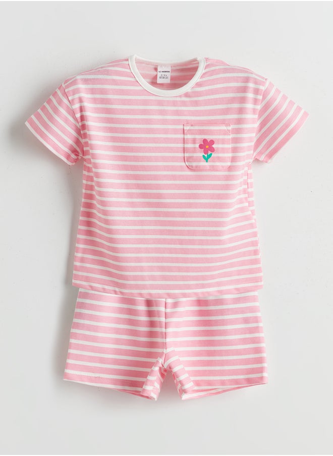 LC WAIKIKI Floral Striped Girl T-Shirt and Shorts 2 Pack Summer  - Image 1