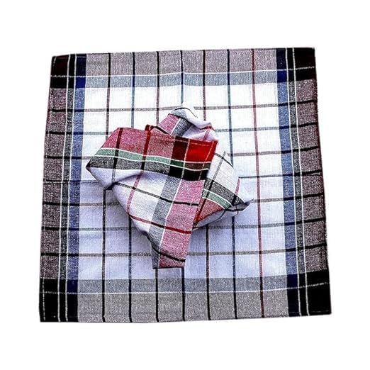Cotton Kitchen Napkins Plaid Pattern 45x45 cm Pack of 12 MultiColour - Image 2