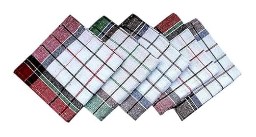 Cotton Kitchen Napkins Plaid Pattern 45x45 cm Pack of 12 MultiColour - Image 4