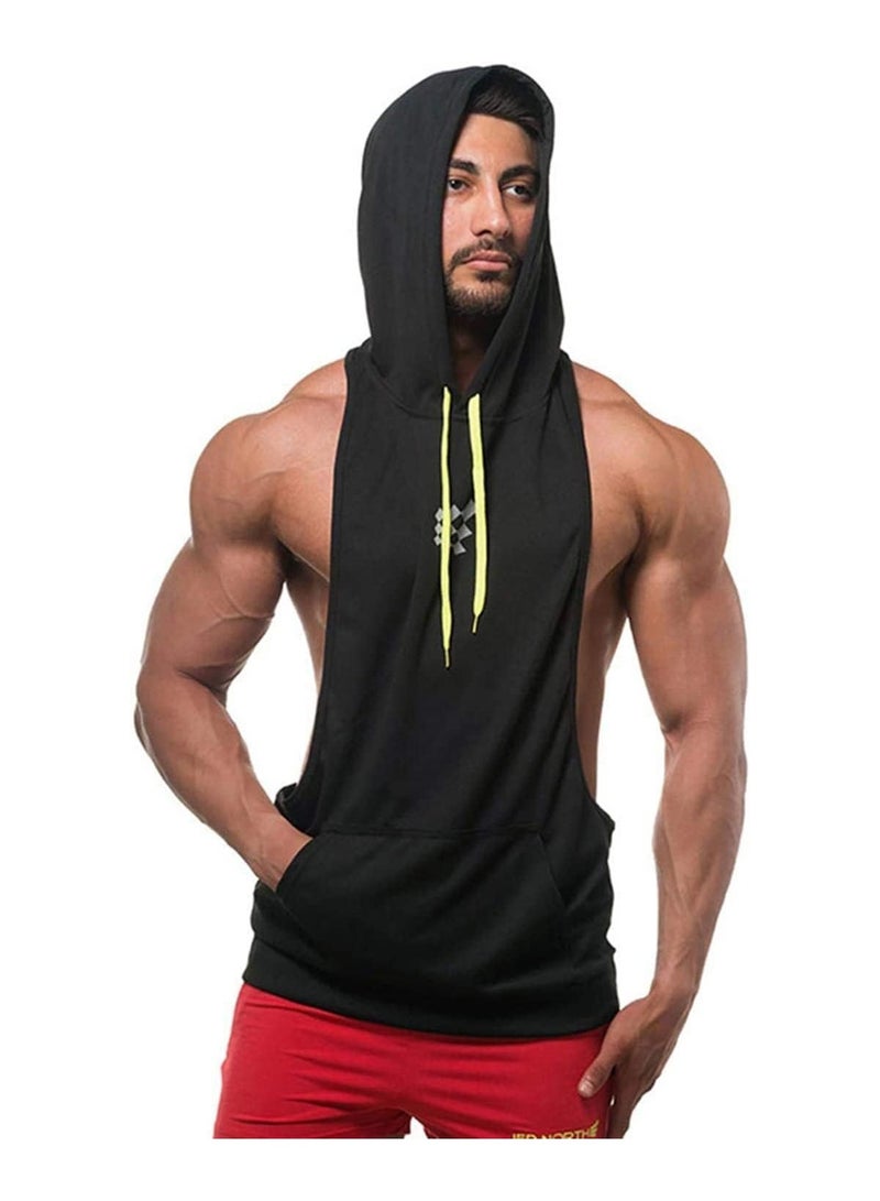 SYOSI Mens Sleeveless Hoodie(L-Size), Quick Dry Gym Wear Muscle Hoodie Vest Workout Vest Gym Bodybuilding Clothing Lifting Tank Tops Moisture Wicking Clothes Running Hooded Vest for Men - Image 1