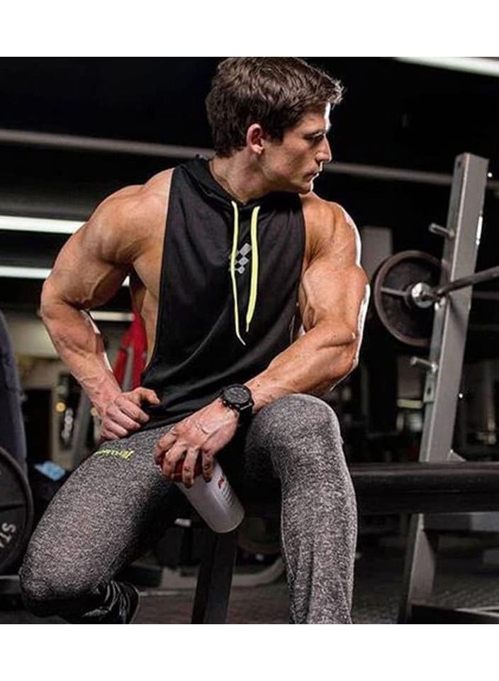 SYOSI Mens Sleeveless Hoodie(L-Size), Quick Dry Gym Wear Muscle Hoodie Vest Workout Vest Gym Bodybuilding Clothing Lifting Tank Tops Moisture Wicking Clothes Running Hooded Vest for Men - Image 3