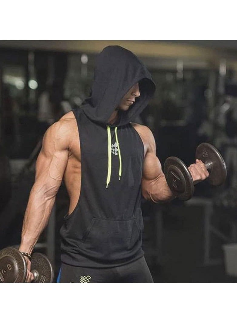 SYOSI Mens Sleeveless Hoodie(L-Size), Quick Dry Gym Wear Muscle Hoodie Vest Workout Vest Gym Bodybuilding Clothing Lifting Tank Tops Moisture Wicking Clothes Running Hooded Vest for Men - Image 5
