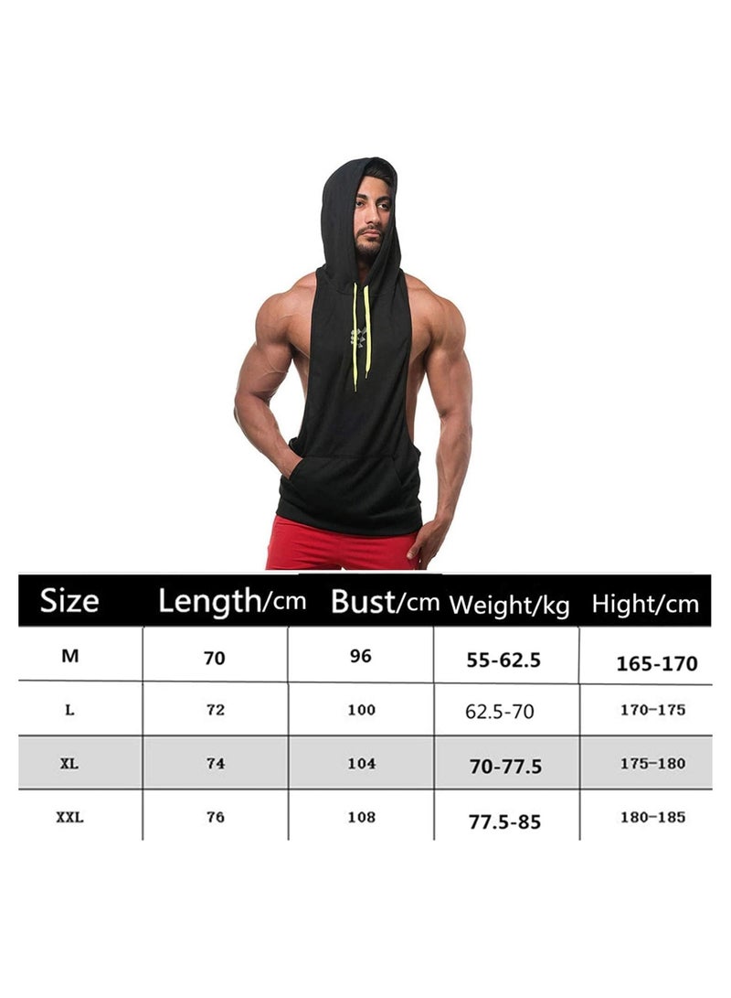 SYOSI Mens Sleeveless Hoodie(L-Size), Quick Dry Gym Wear Muscle Hoodie Vest Workout Vest Gym Bodybuilding Clothing Lifting Tank Tops Moisture Wicking Clothes Running Hooded Vest for Men - Image 2