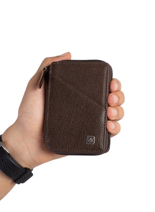 ايه ار سابلاي Ar Guard من Arij Bags | محفظة جلد طبيعي - حافظة بطاقات آمنة ضد السرقة الإلكترونية مع درج معدني و8 فتحات (بني) - Image 5