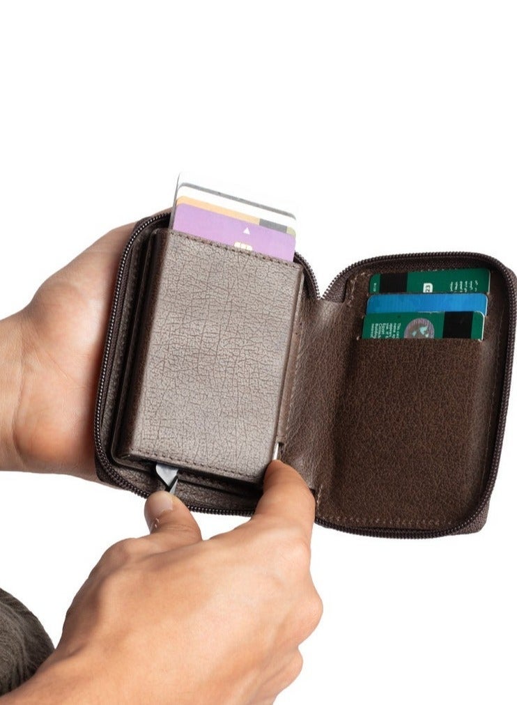 ايه ار سابلاي Ar Guard من Arij Bags | محفظة جلد طبيعي - حافظة بطاقات آمنة ضد السرقة الإلكترونية مع درج معدني و8 فتحات (بني) - Image 4