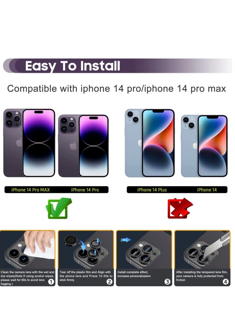 Raxoom iPhone 14 Pro 6.1 inch / 14 Pro Max 6.7 inch Camera Lens Protector, Camera Cover Tempered Glass for iPhone 14 Pro Max/for iPhone 14 Pro [Glitter Diamonds] -Black - Image 2