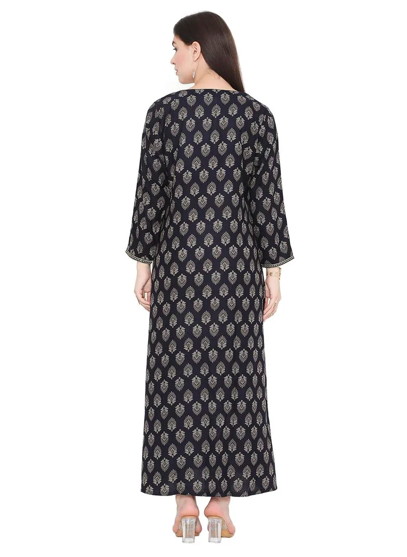 HANA & SARA CASUAL FARASHA KAFTAN DRESS WITH UNIQUE PRINT AND THREAD EMBROIDERY FOR WOMEN