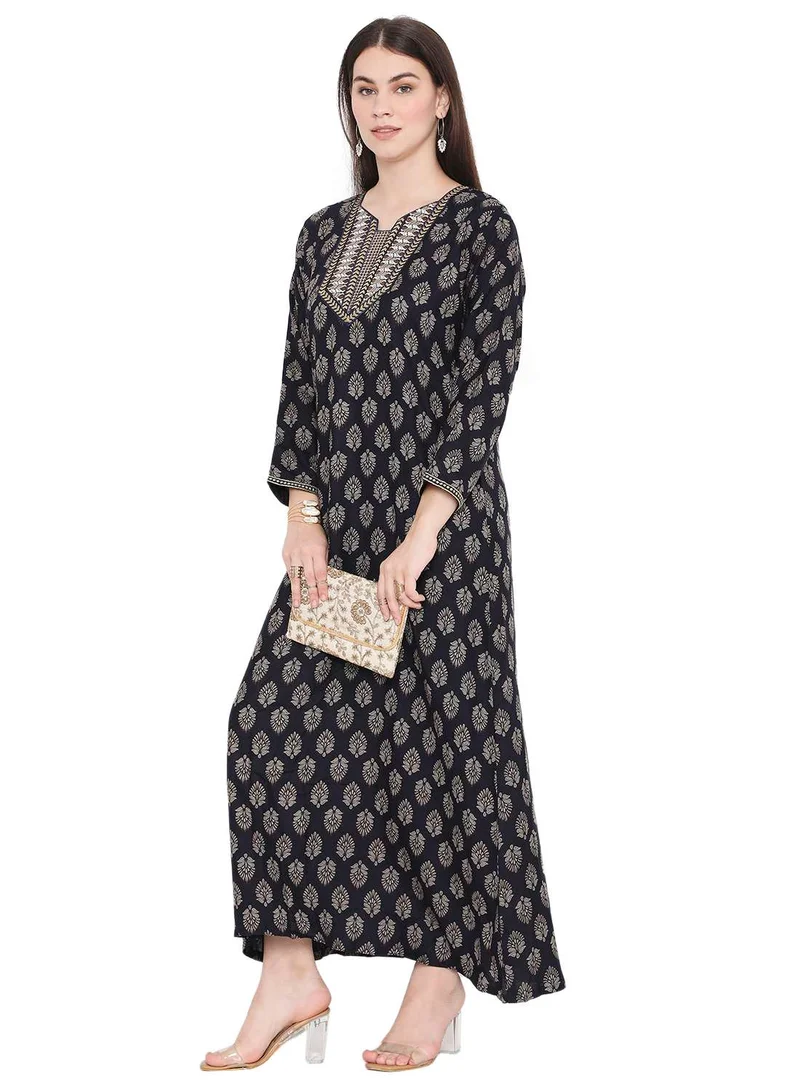 HANA & SARA CASUAL FARASHA KAFTAN DRESS WITH UNIQUE PRINT AND THREAD EMBROIDERY FOR WOMEN
