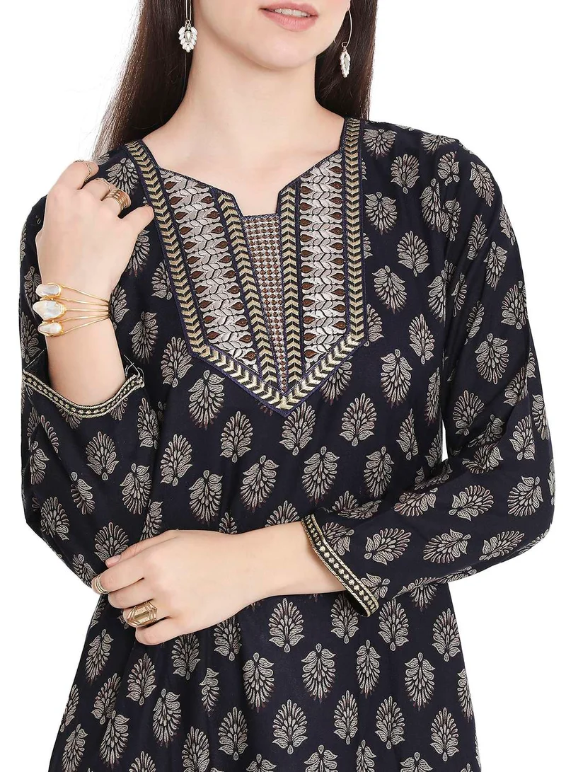 HANA & SARA CASUAL FARASHA KAFTAN DRESS WITH UNIQUE PRINT AND THREAD EMBROIDERY FOR WOMEN