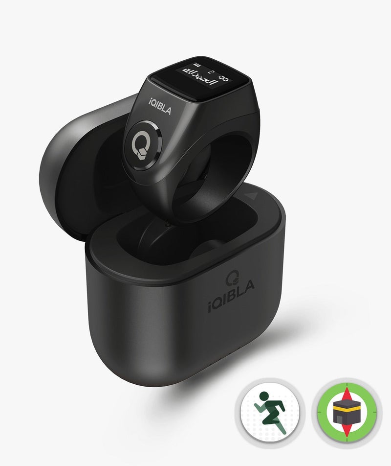 iQibla Zikr Ring Jood 3 Smart Tasbih Counter Ring Aluminum  With 3 Compatible Sizes & Charging Case, Bluetooth 5.3 Digital Tasbeeh Counter, Aluminum Smart Ring, Qibla Direction, Prayer Reminder, Step & Calorie Tracker, IPX5 Waterproof, iQibla Life App Black - Image 1