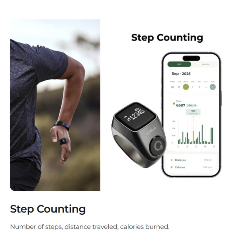 iQibla Zikr Ring Jood 3 Smart Tasbih Counter Ring Aluminum  With 3 Compatible Sizes & Charging Case, Bluetooth 5.3 Digital Tasbeeh Counter, Aluminum Smart Ring, Qibla Direction, Prayer Reminder, Step & Calorie Tracker, IPX5 Waterproof, iQibla Life App Black - Image 4