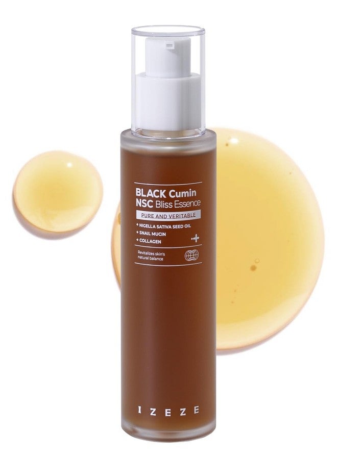 IZEZE BLACK Cumin NSC Bliss Essence 3.38 fl.oz, 100ml l Black Snail Mucin, Low Molecular Collagen, Hydrating Korean Skincare For Wrinkles, Good Molecules, Nigella Sativa Seed Oil, Thymoquinone - Image 1