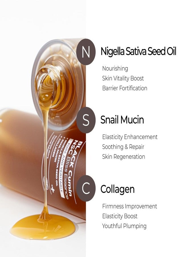 IZEZE BLACK Cumin NSC Bliss Essence 3.38 fl.oz, 100ml l Black Snail Mucin, Low Molecular Collagen, Hydrating Korean Skincare For Wrinkles, Good Molecules, Nigella Sativa Seed Oil, Thymoquinone - Image 3