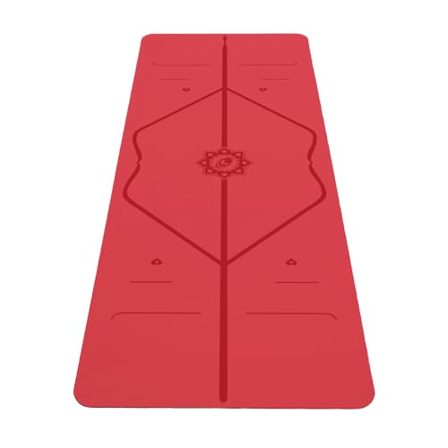 Liforme Special Yoga Mat Patented Alignment System Warriorlike Grip Nonslip Ecofriendly sweatresistant Long Wide and Thick 42mm thick mat for comfort Red - Image 1
