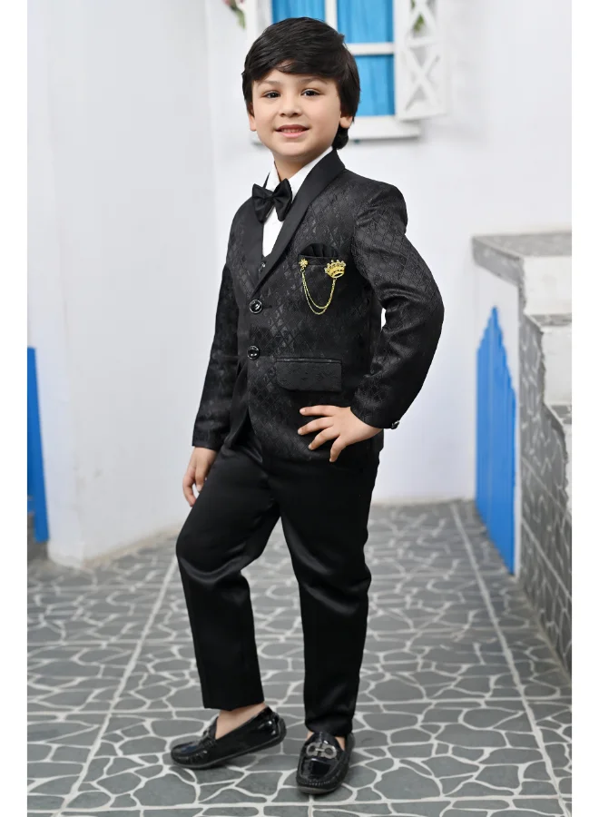 BT DEZINES Boys Black Satin 5-Piece Suit Set