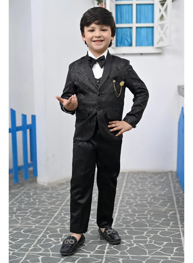 BT DEZINES Boys Black Satin 5-Piece Suit Set