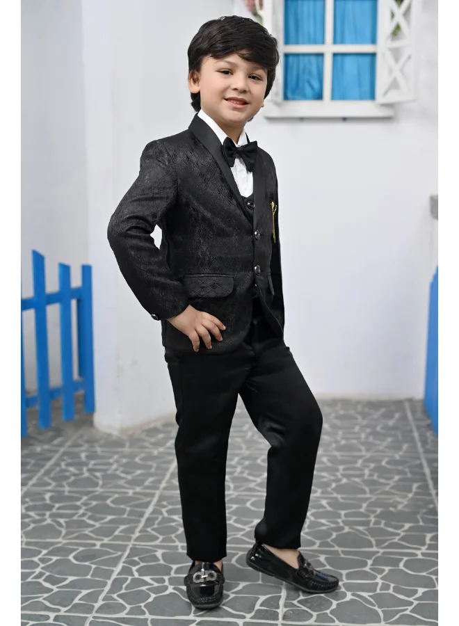 BT DEZINES Boys Black Satin 5-Piece Suit Set