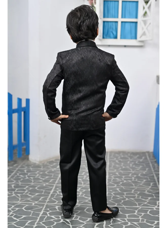 BT DEZINES Boys Black Satin 5-Piece Suit Set