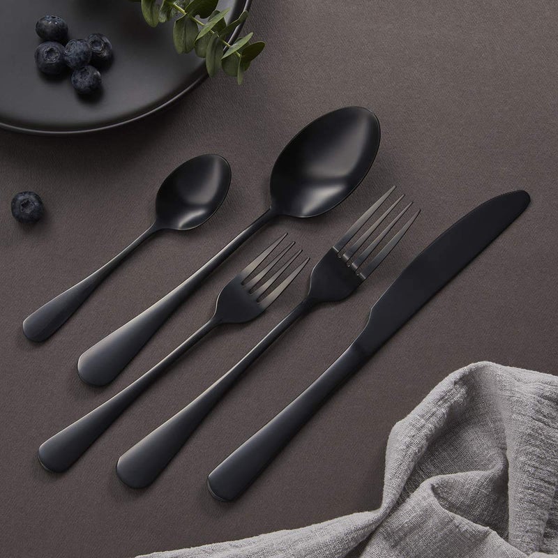 ZEPOLI Black Stainless Steel Utensils Spoon Include Tea SpoonKnifeForkSpoon Mirror Polished Dishwasher Safe Tableware for Home Kitchen Hotel 16 Pack - Image 4