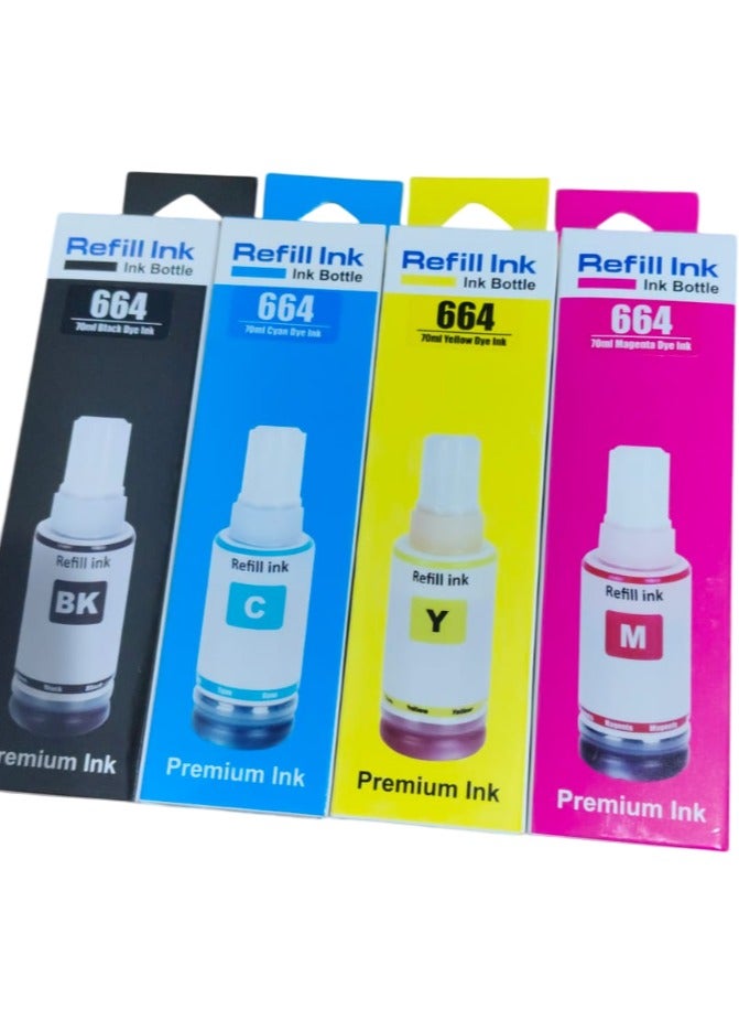 ري فل حبر صبغ قابل لإعادة التعبئة 664 لطابعات إبسون L100 L110 L120 L121 L130 L132 L200 L210 L220 L222 L300 L310 L312 L350 L355 L362 L364 L365 L366 L382 L386 L455 L456 L486 L550 ET-2650 طابعة 4 ألوان 70 مل - Image 2
