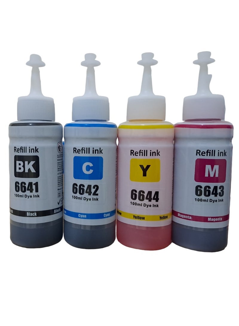 ري فل حبر صبغ قابل لإعادة التعبئة 664 لطابعات إبسون L100 L110 L120 L121 L130 L132 L200 L210 L220 L222 L300 L310 L312 L350 L355 L362 L364 L365 L366 L382 L386 L455 L456 L486 L550 ET-2650 طابعة 4 ألوان 70 مل - Image 1