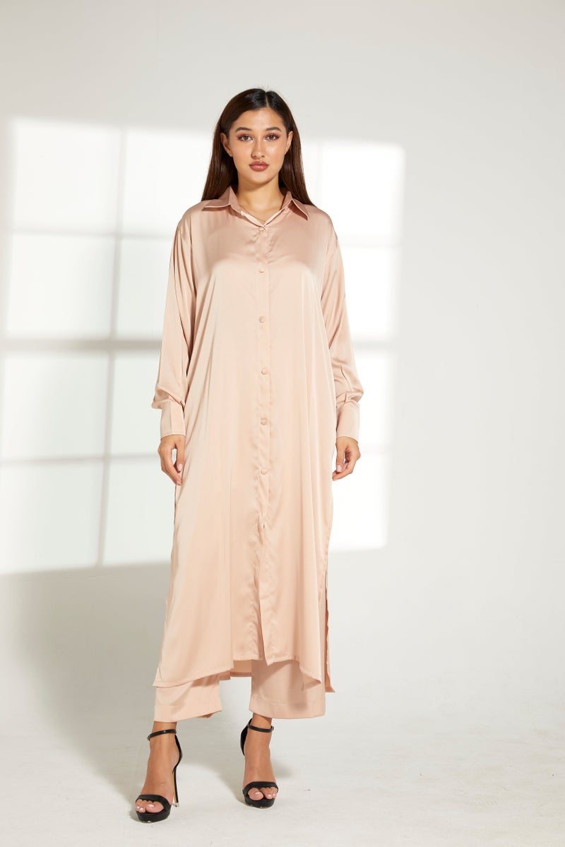Moistreet Button Down Long Top & Pants Set - Image 1
