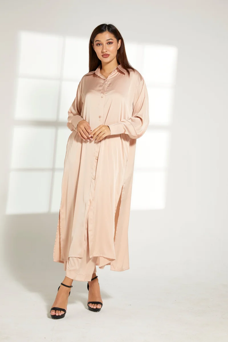 Moistreet Button Down Long Top & Pants Set