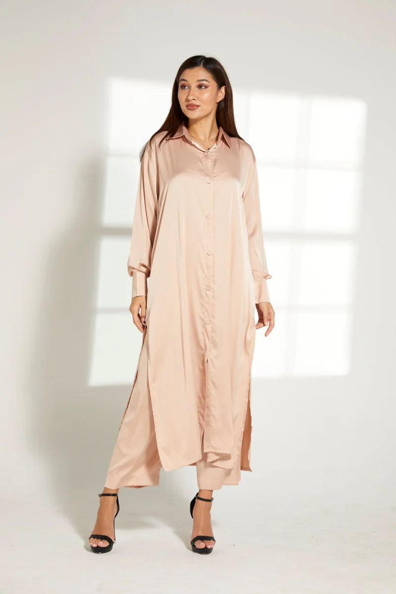 Moistreet Button Down Long Top & Pants Set