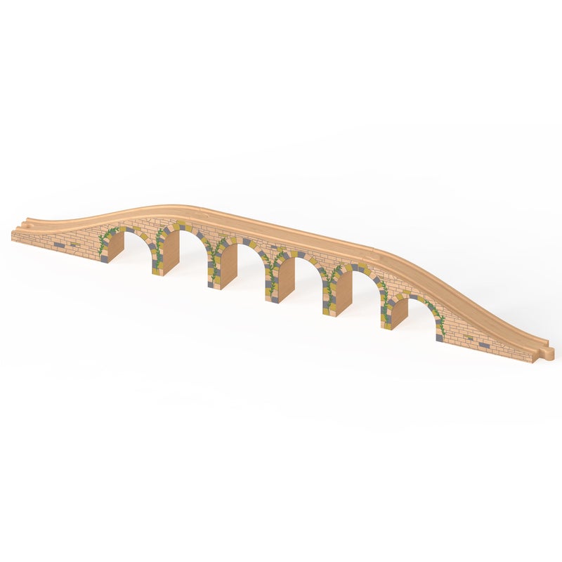 Orbrium Solid Wood 6 Arches Viaduct Bridge for Wooden Railway Track Compatible with Thomas Trains Brio IKEA Mellisa and Doug Wooden Train Accessories Toddler Kids Age 3-8 - Image 1