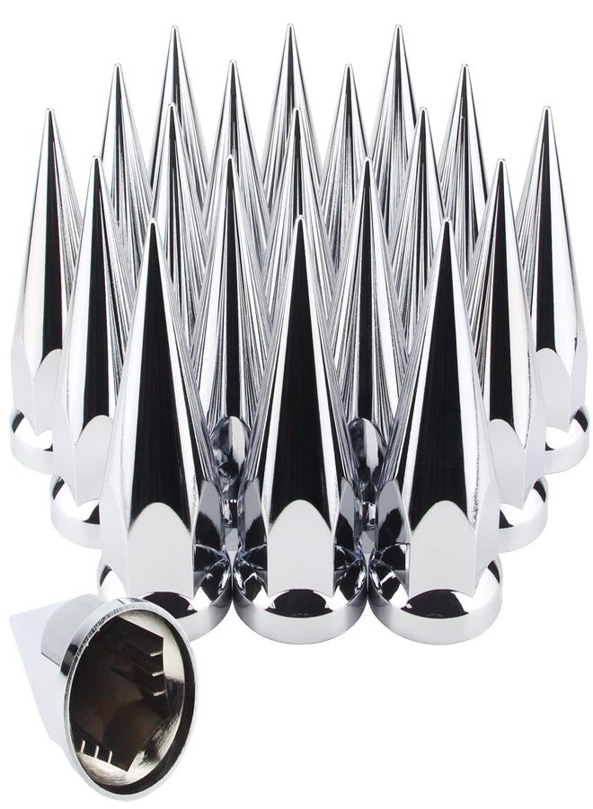 GREPSPUD 33mm x 4 3/4" Chromed Spike Lug Nuts Covers Push On, Truck Chrome ABS Plastic Pointed Spiked Push-on Lug Nut Cover for Semi Trucks, Pack of 20 - Image 1