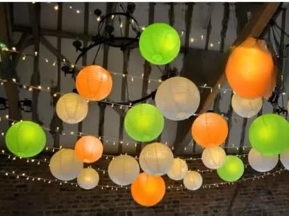 Pop The Party Paper Lamp Lantern Shade for Decoration Independence Day, Republic Day (12 Inch; White,Green,Orange) 3Pieces - Image 3