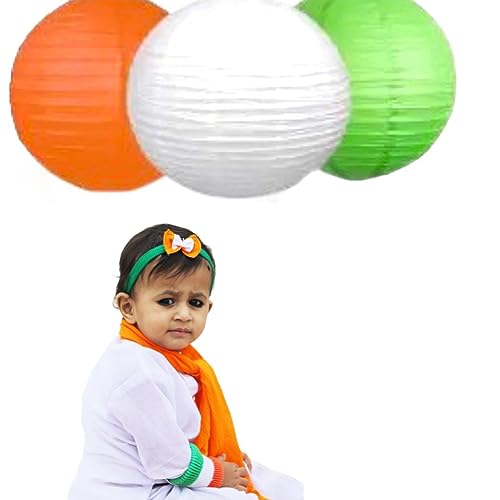 Pop The Party Paper Lamp Lantern Shade for Decoration Independence Day, Republic Day (12 Inch; White,Green,Orange) 3Pieces - Image 1