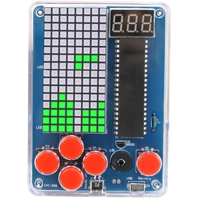 DIY GAME CONSOLE SOLDERING KIT ELECTRONIC BUILDING KIT HANDHELD WITH CLASSIC GAMES TETRIS SNAKE FOR TYPE C USB OR AA BATTERY POWERED GREEN ACRYLIC - Image 3