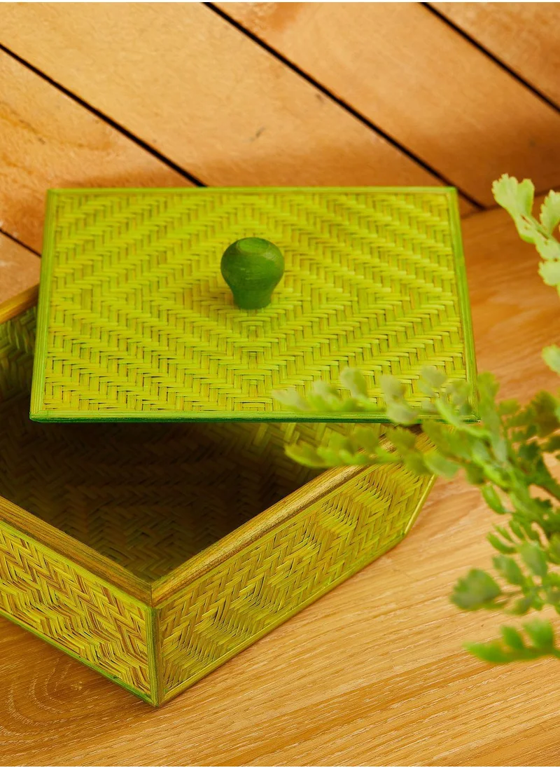 Ayra Green Bamboo Basket with Lid