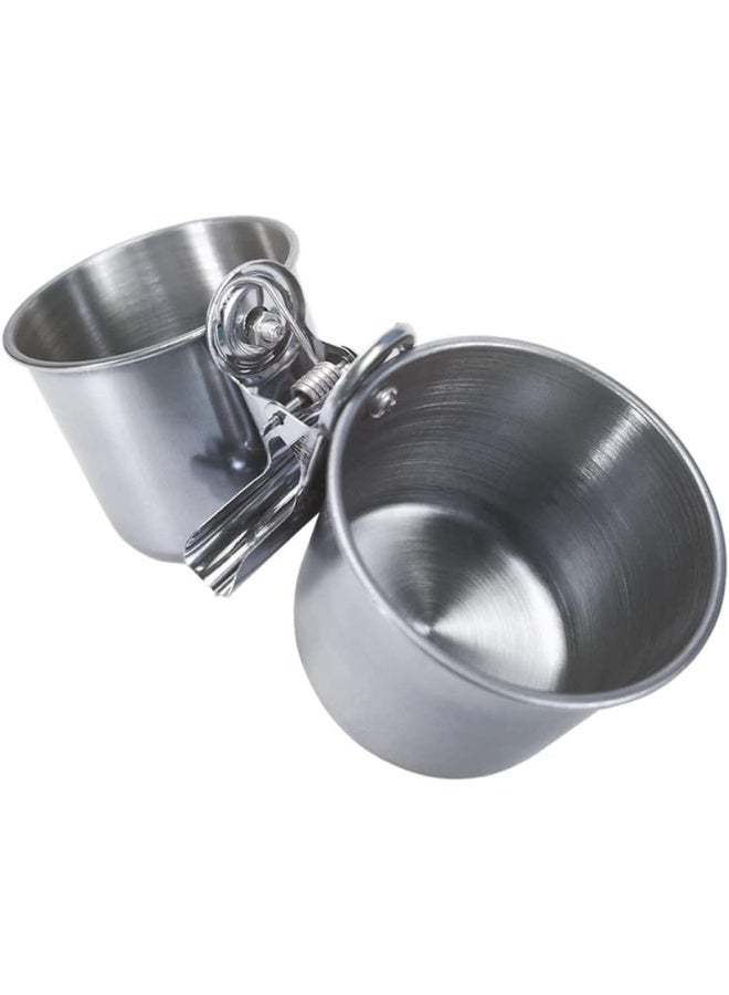 2Pcs  Feeding Double Cups Stainless Steel Food Water Bowls with Clip Bird Seed Feeder Cups Hanging Bowl Cage Stand Accessories - Image 2