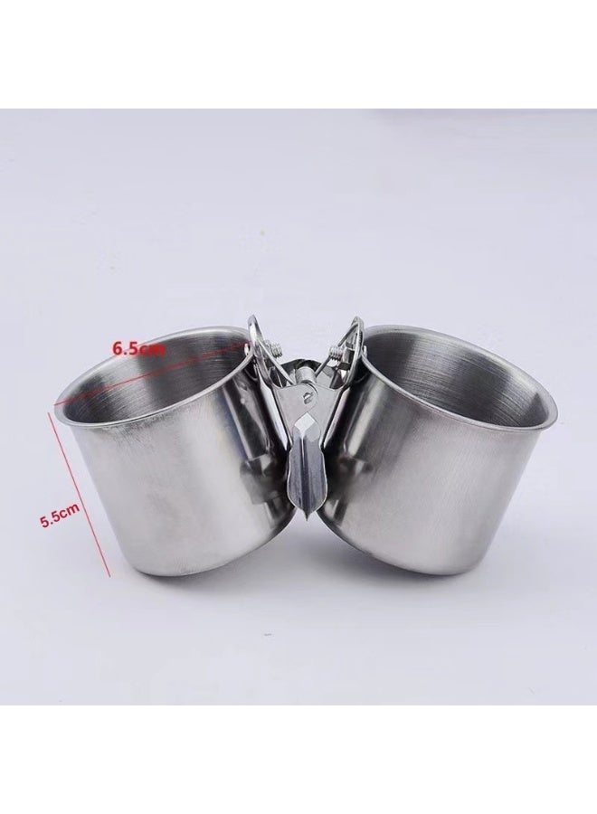 2Pcs  Feeding Double Cups Stainless Steel Food Water Bowls with Clip Bird Seed Feeder Cups Hanging Bowl Cage Stand Accessories - Image 3