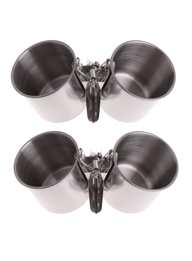 2Pcs  Feeding Double Cups Stainless Steel Food Water Bowls with Clip Bird Seed Feeder Cups Hanging Bowl Cage Stand Accessories - Image 1