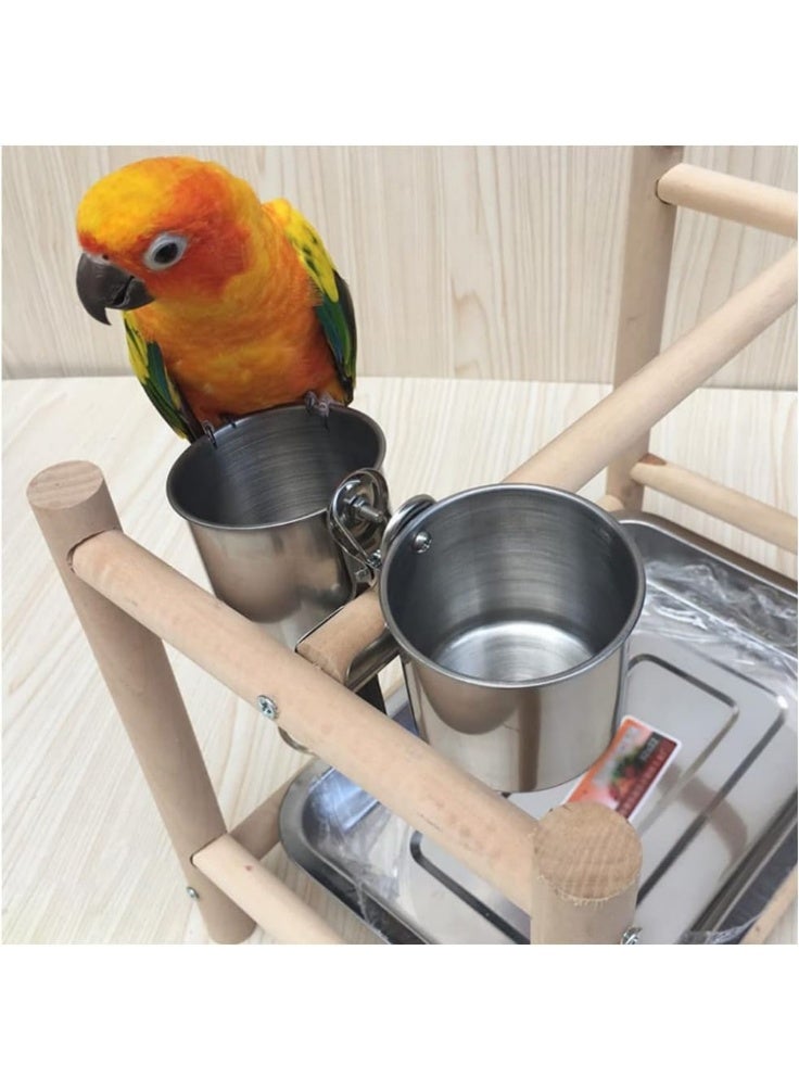 2Pcs  Feeding Double Cups Stainless Steel Food Water Bowls with Clip Bird Seed Feeder Cups Hanging Bowl Cage Stand Accessories - Image 5