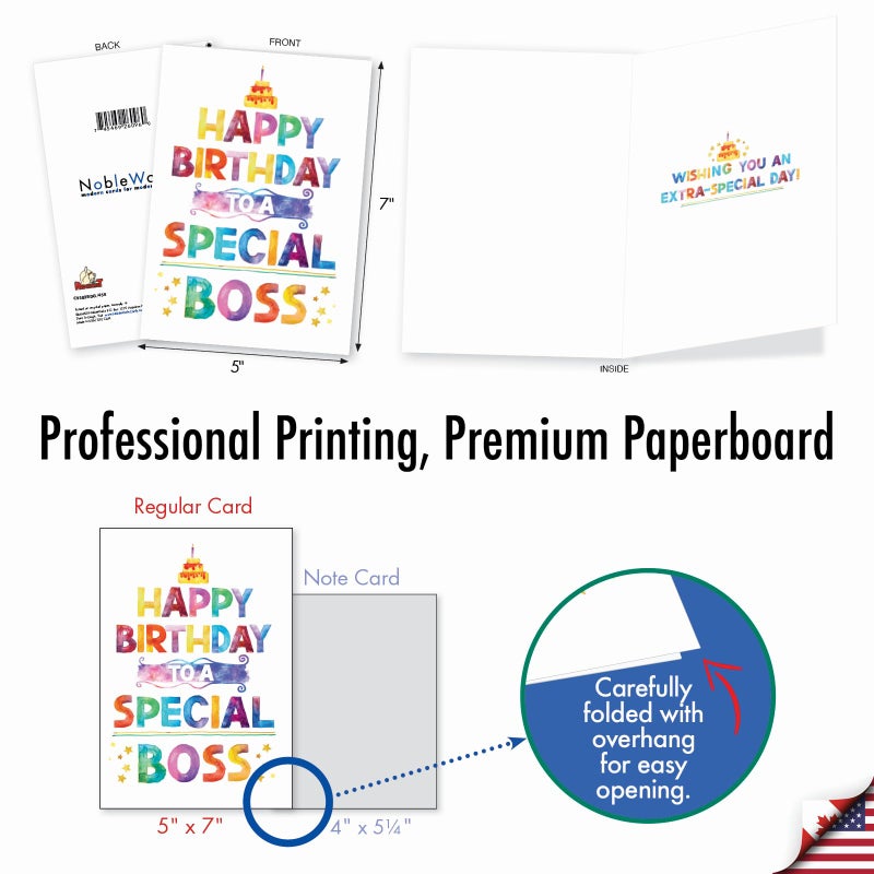 NobleWorks - Funny Happy Birthday to Best Boss Note Card with Envelope (4.63 x 6.75 Inch) - Watercolor Bday Greeting Card for Women and Men - Bday Celebration Notecard - Special Boss C9582BDG - Image 3