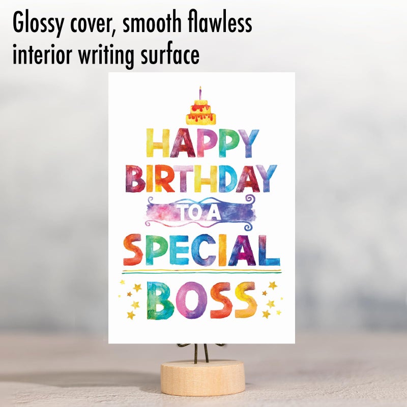 NobleWorks - Funny Happy Birthday to Best Boss Note Card with Envelope (4.63 x 6.75 Inch) - Watercolor Bday Greeting Card for Women and Men - Bday Celebration Notecard - Special Boss C9582BDG - Image 5