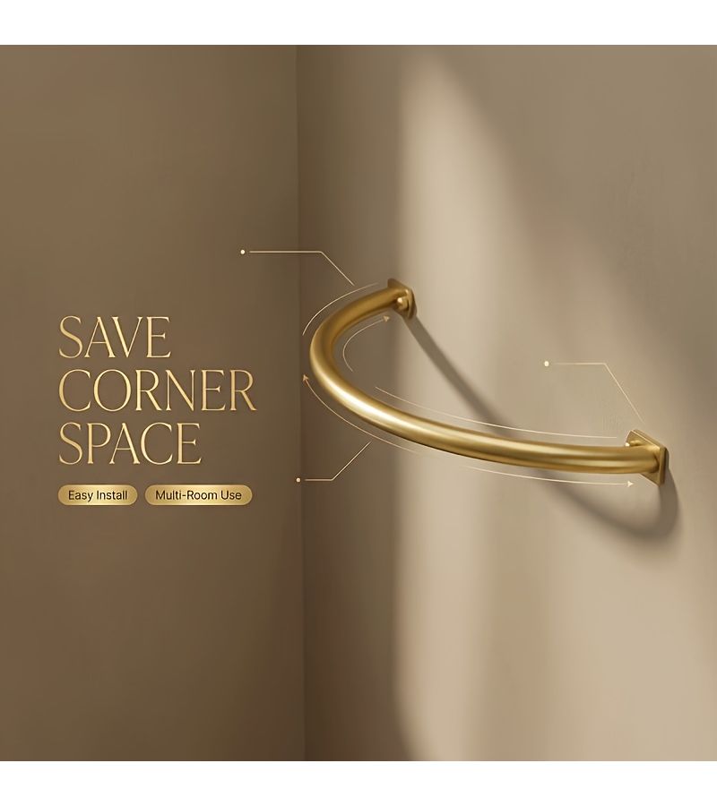 Golden Curved Corner Wardrobe Hanging Rod 25.59inch Space Saving Easy Install - Image 5