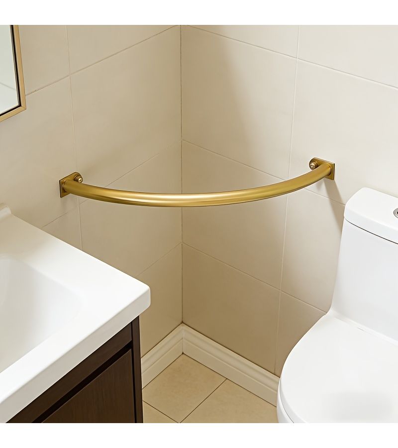 Golden Curved Corner Wardrobe Hanging Rod 25.59inch Space Saving Easy Install - Image 3