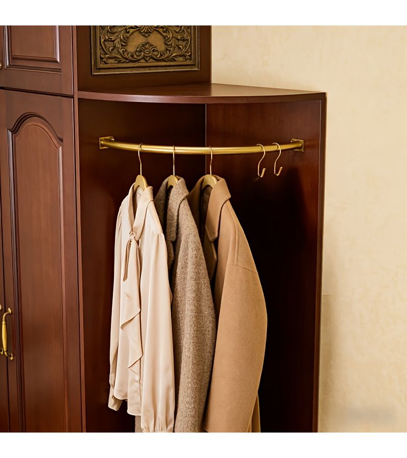 Golden Curved Corner Wardrobe Hanging Rod 25.59inch Space Saving Easy Install - Image 4