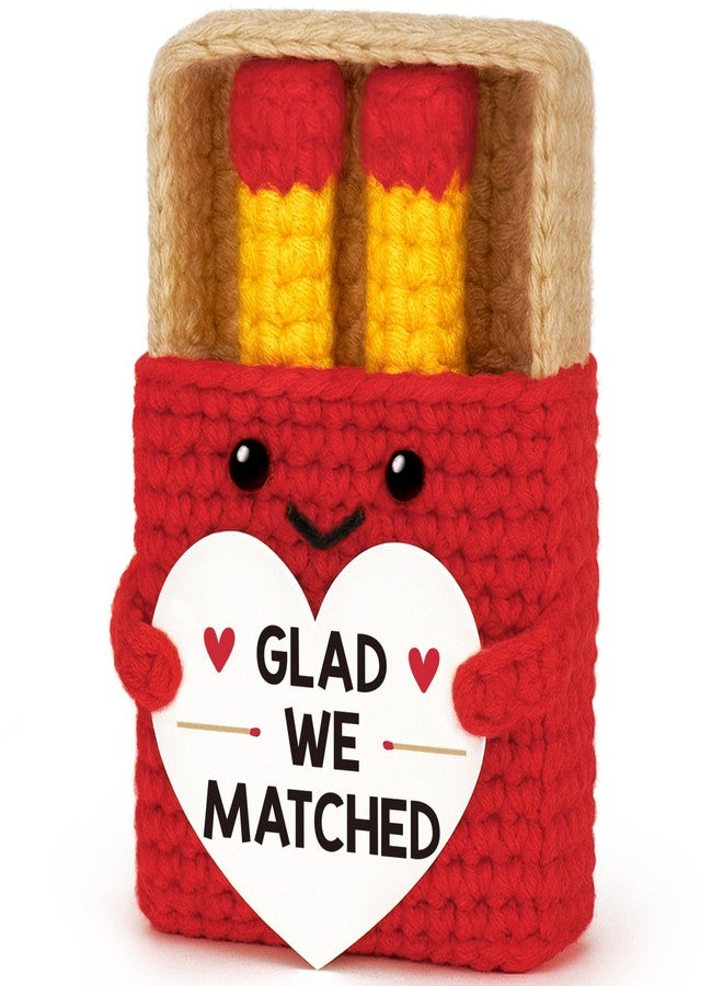 BVXFR Valentines Day Her Him Gifts for Girlfriend Boyfriend Anniversary Wife Husband Birthday Gifts for Couple Fiance Glad We Matched Met Online Gift Valentines Day Handmade Crochet Matches Decor - Image 1
