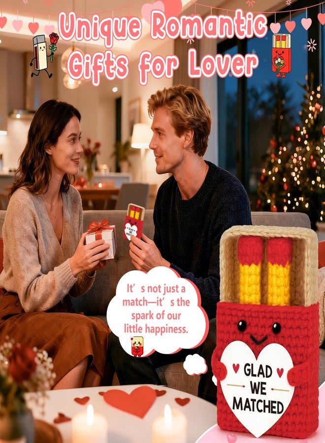BVXFR Valentines Day Her Him Gifts for Girlfriend Boyfriend Anniversary Wife Husband Birthday Gifts for Couple Fiance Glad We Matched Met Online Gift Valentines Day Handmade Crochet Matches Decor - Image 5