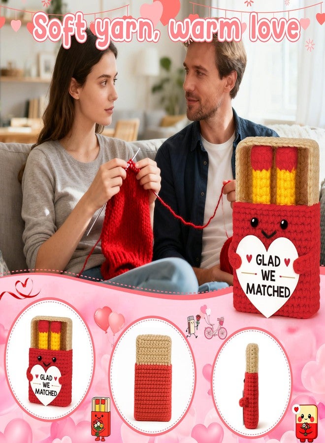 BVXFR Valentines Day Her Him Gifts for Girlfriend Boyfriend Anniversary Wife Husband Birthday Gifts for Couple Fiance Glad We Matched Met Online Gift Valentines Day Handmade Crochet Matches Decor - Image 4